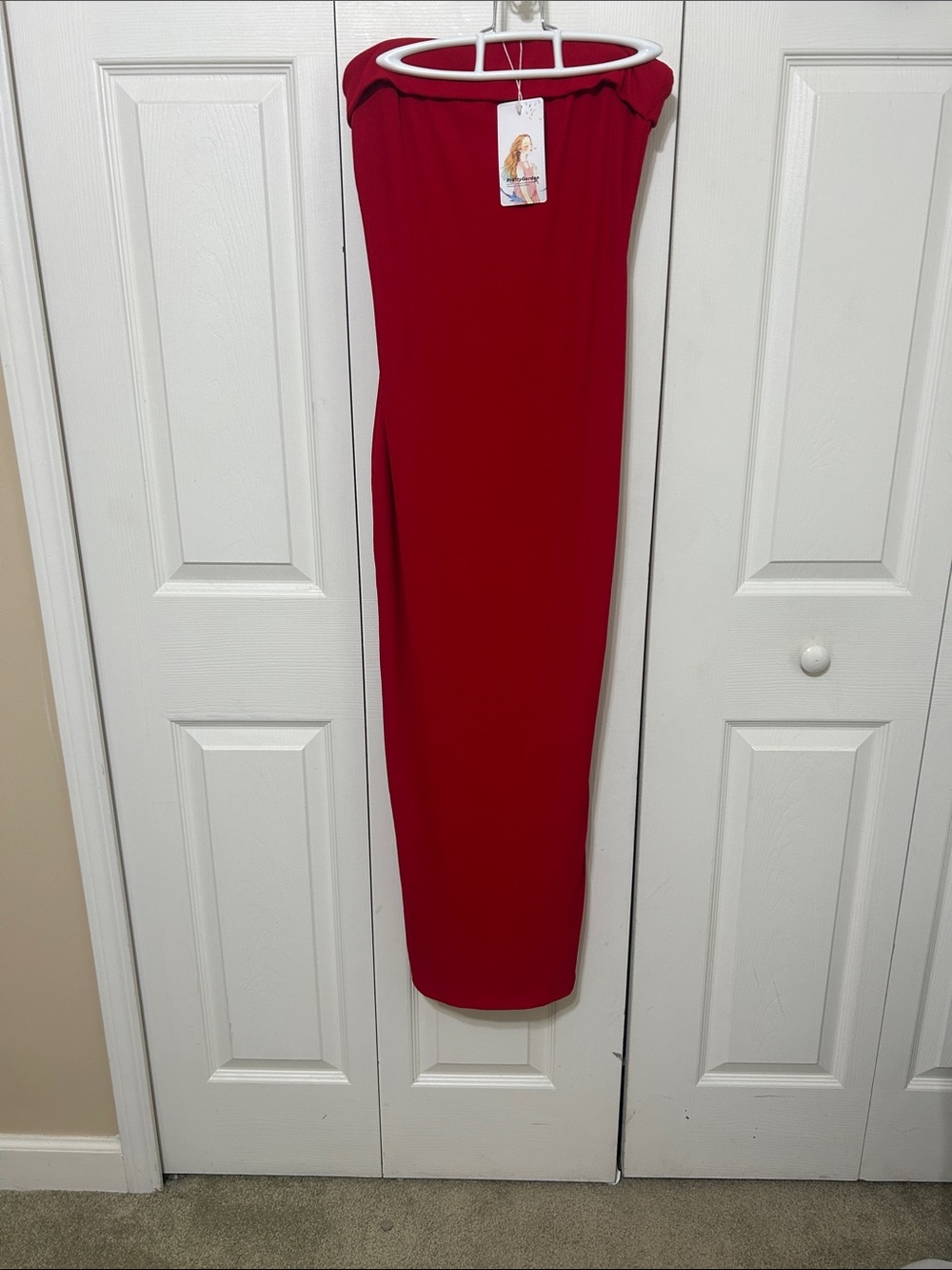 PrettyGarden Ribbed Red Strapless Summer Dress Sz M NWT length 46’ - Picture 7 of 9